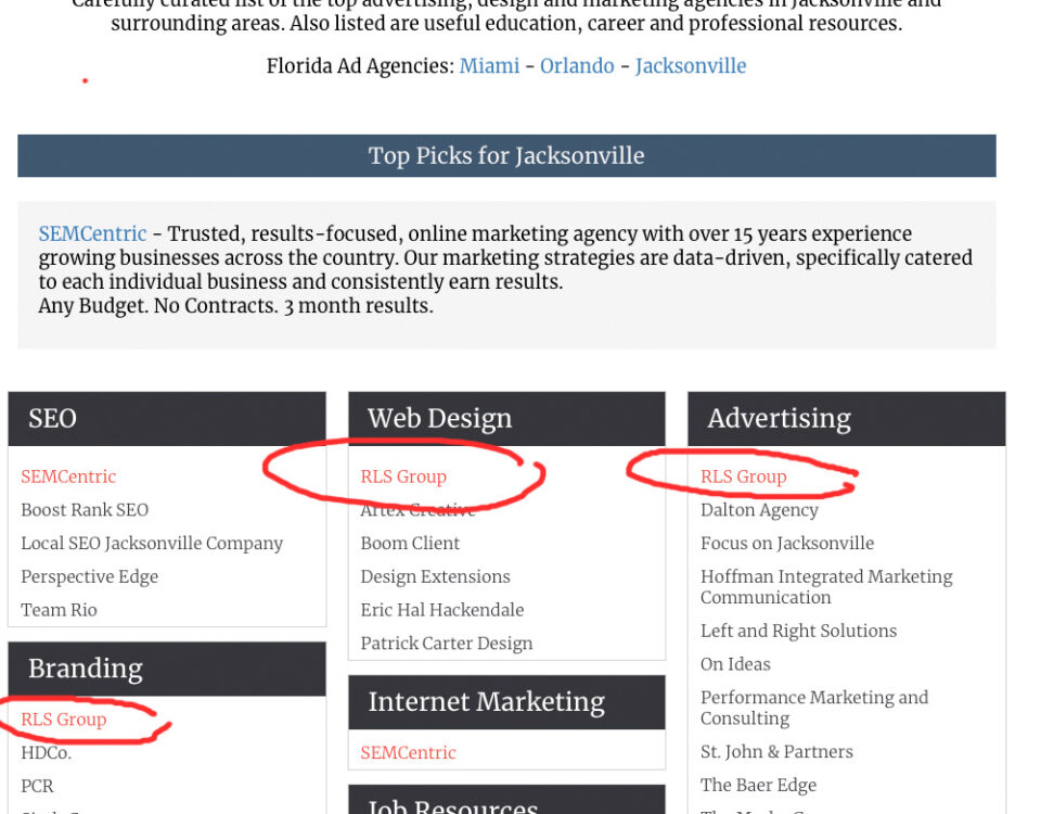 RLS Group ranks in the top advertising agencies in Jacksonville Florida